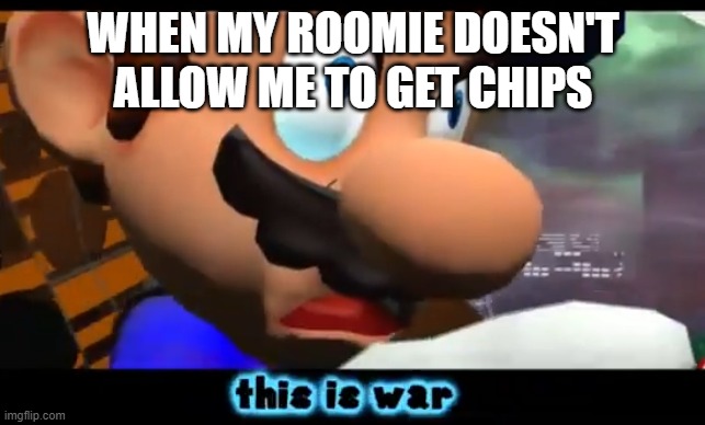 Has this ever happened to you? | WHEN MY ROOMIE DOESN'T ALLOW ME TO GET CHIPS | image tagged in smg3 mad | made w/ Imgflip meme maker