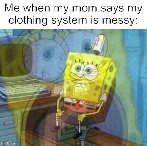 Angy | Me when my mom says my clothing system is messy: | image tagged in spongebob panic inside,angry | made w/ Imgflip meme maker