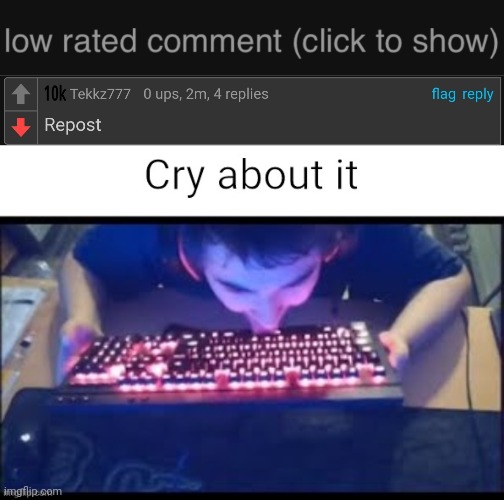 Why do people do this? | image tagged in low rated comment dark mode version,kurumi cry about it,repost,do you are have stupid | made w/ Imgflip meme maker