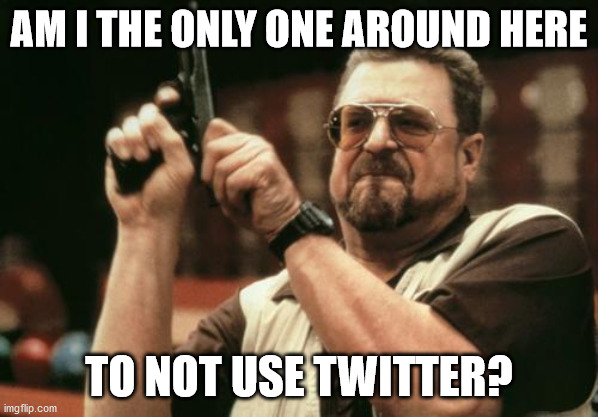 Yes, a white person like me hates twitter | AM I THE ONLY ONE AROUND HERE; TO NOT USE TWITTER? | image tagged in john goodman | made w/ Imgflip meme maker
