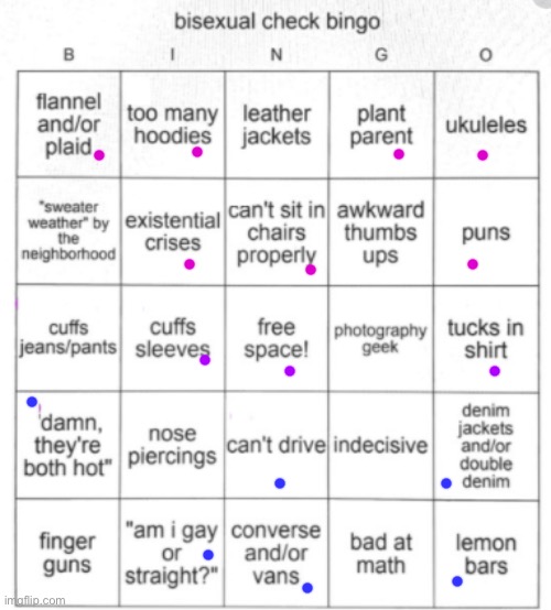 Note the coloring ( ͡° ͜ʖ ͡°) | image tagged in bisexual bingo | made w/ Imgflip meme maker