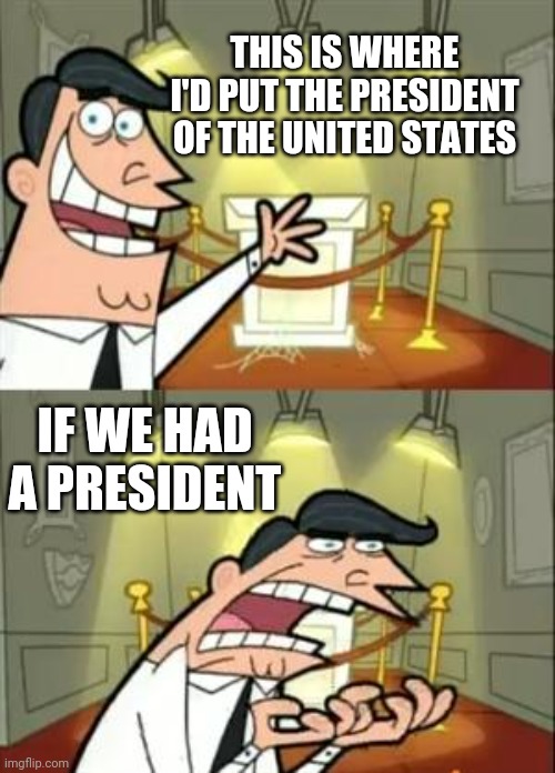 This Is Where I'd Put My Trophy If I Had One Meme | THIS IS WHERE I'D PUT THE PRESIDENT OF THE UNITED STATES; IF WE HAD A PRESIDENT | image tagged in memes,this is where i'd put my trophy if i had one | made w/ Imgflip meme maker