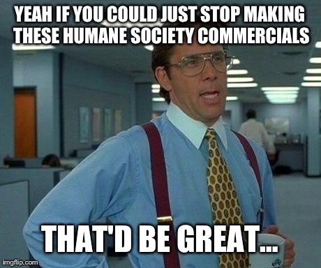 That Would Be Great | YEAH IF YOU COULD JUST STOP MAKING THESE HUMANE SOCIETY COMMERCIALS THAT'D BE GREATâ€¦ | image tagged in memes,that would be great | made w/ Imgflip meme maker