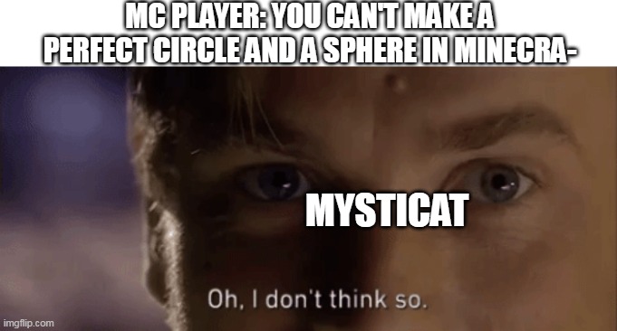 oh i dont think so | MC PLAYER: YOU CAN'T MAKE A PERFECT CIRCLE AND A SPHERE IN MINECRA-; MYSTICAT | image tagged in oh i dont think so,never gonna give you up,never gonna let you down,never gonna run around,and desert you | made w/ Imgflip meme maker