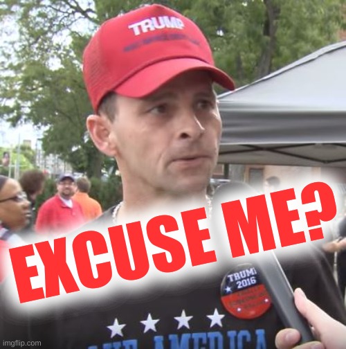 Trump supporter | EXCUSE ME? | image tagged in trump supporter | made w/ Imgflip meme maker