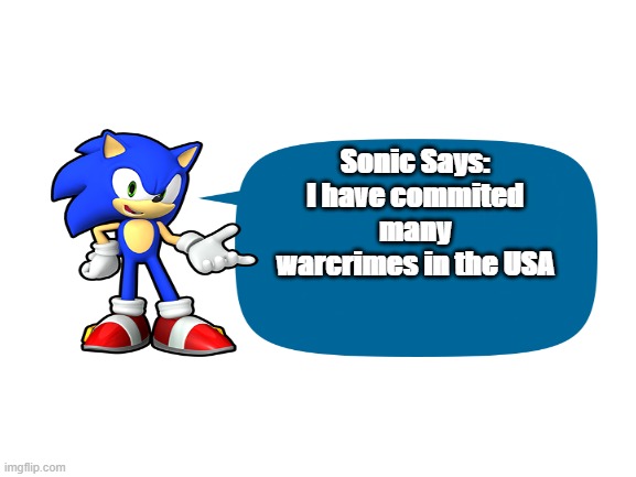 Blank White Template | Sonic Says: I have commited many warcrimes in the USA | image tagged in blank white template | made w/ Imgflip meme maker