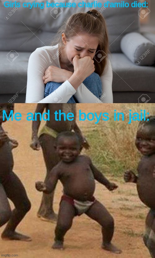 YES |  Girls crying because charlie d'amilo died:; Me and the boys in jail: | image tagged in memes,third world success kid | made w/ Imgflip meme maker
