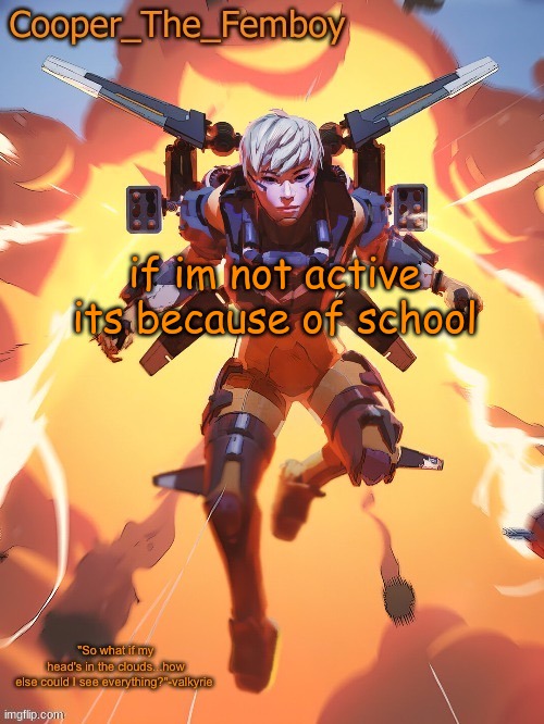 Valkyrie temp | if im not active its because of school | image tagged in valkyrie temp | made w/ Imgflip meme maker