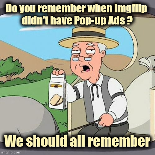 All of a sudden . . . | Do you remember when Imgflip 
didn't have Pop-up Ads ? We should all remember | image tagged in pepperidge farm remembers,mom pick me up i'm scared,startling,but why why would you do that,that wasnt very cash money | made w/ Imgflip meme maker