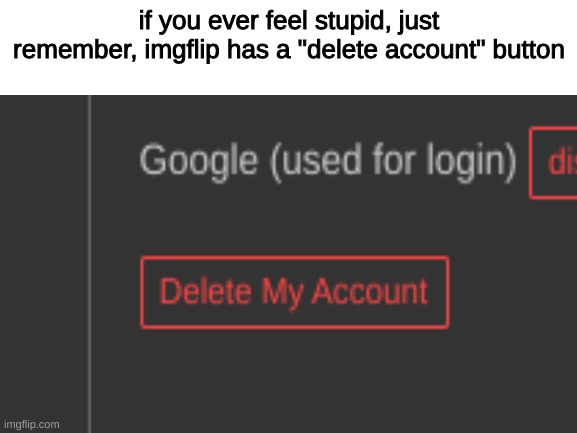 if you ever feel stupid, just remember, imgflip has a "delete account" button | made w/ Imgflip meme maker
