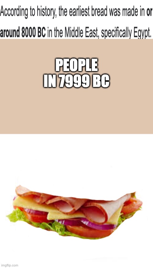 something | PEOPLE IN 7999 BC | image tagged in sandwhich | made w/ Imgflip meme maker