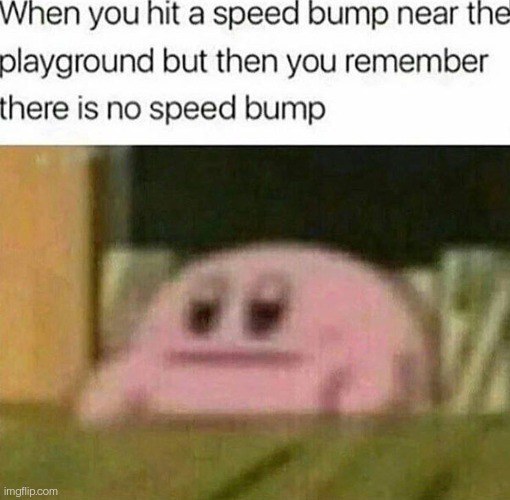 I'll assume that was not a speed bump | image tagged in kirby,memes,funny,dark humor,playground,speedrun | made w/ Imgflip meme maker