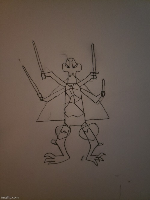 I drew my new oc, Gal, Yes Gal is based off of Grevious | made w/ Imgflip meme maker