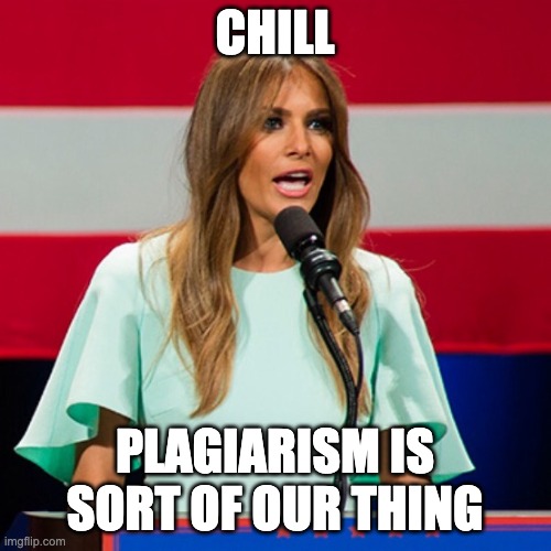 Melania Trump | CHILL PLAGIARISM IS SORT OF OUR THING | image tagged in melania trump | made w/ Imgflip meme maker