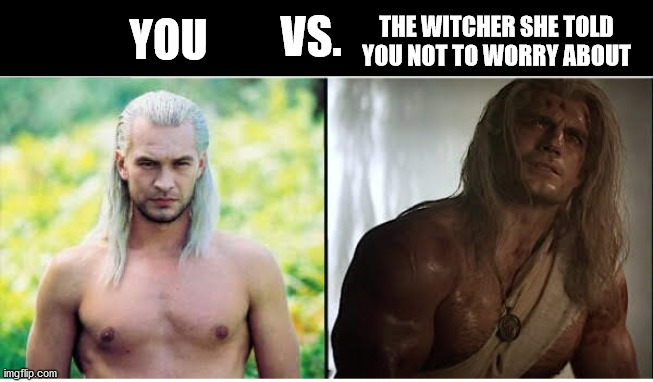 The Witcher she told you not to worry about | THE WITCHER SHE TOLD YOU NOT TO WORRY ABOUT; VS. YOU | image tagged in witcher,the witcher,the hexer,geralt of rivia,henry cavill | made w/ Imgflip meme maker