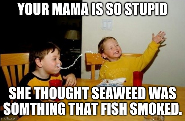Yo Mamas So Fat |  YOUR MAMA IS SO STUPID; SHE THOUGHT SEAWEED WAS SOMTHING THAT FISH SMOKED. | image tagged in memes,yo mamas so fat | made w/ Imgflip meme maker
