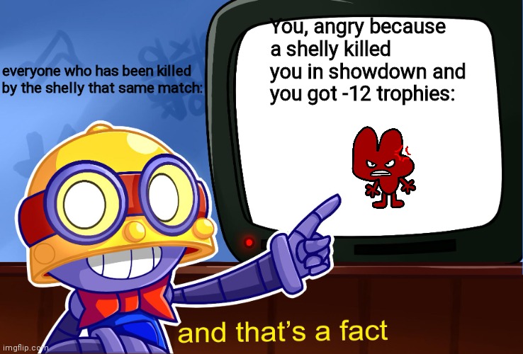 shelly | You, angry because a shelly killed you in showdown and you got -12 trophies:; everyone who has been killed by the shelly that same match: | image tagged in true carl | made w/ Imgflip meme maker