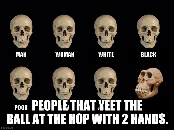 empty skulls of truth | PEOPLE THAT YEET THE BALL AT THE HOP WITH 2 HANDS. | image tagged in empty skulls of truth | made w/ Imgflip meme maker
