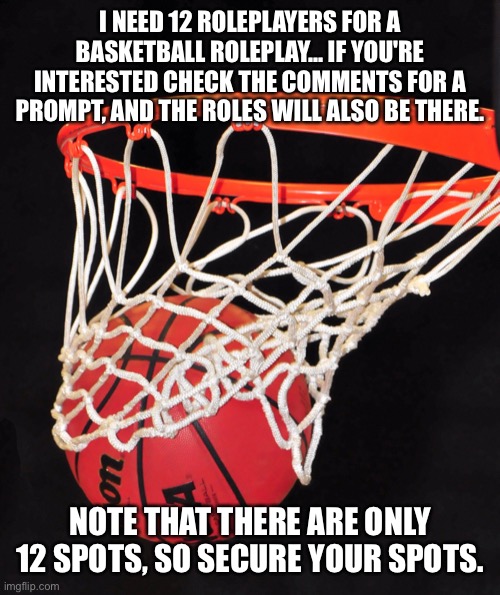 Save your Spot. | I NEED 12 ROLEPLAYERS FOR A BASKETBALL ROLEPLAY... IF YOU'RE INTERESTED CHECK THE COMMENTS FOR A PROMPT, AND THE ROLES WILL ALSO BE THERE. NOTE THAT THERE ARE ONLY 12 SPOTS, SO SECURE YOUR SPOTS. | image tagged in roleplaying | made w/ Imgflip meme maker