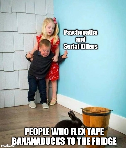 Psychopaths and serial killers | PEOPLE WHO FLEX TAPE BANANADUCKS TO THE FRIDGE | image tagged in psychopaths and serial killers | made w/ Imgflip meme maker
