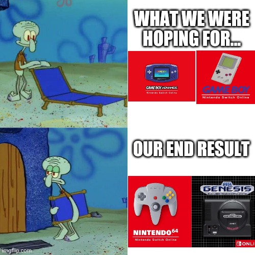 Squidward chair | WHAT WE WERE HOPING FOR... OUR END RESULT | image tagged in squidward chair,lies,why this | made w/ Imgflip meme maker