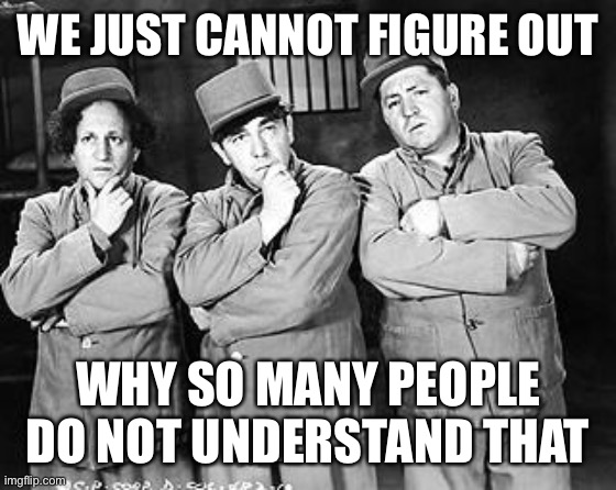 Three Stooges Thinking | WE JUST CANNOT FIGURE OUT WHY SO MANY PEOPLE DO NOT UNDERSTAND THAT | image tagged in three stooges thinking | made w/ Imgflip meme maker