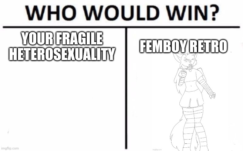 Hehehe | YOUR FRAGILE HETEROSEXUALITY; FEMBOY RETRO | image tagged in memes,who would win,furry,femboy | made w/ Imgflip meme maker