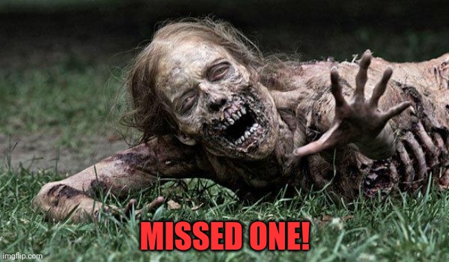 Walking Dead Zombie | MISSED ONE! | image tagged in walking dead zombie | made w/ Imgflip meme maker