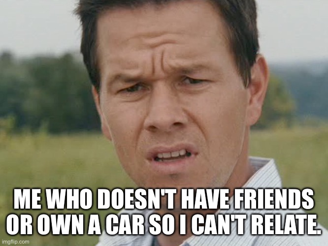 Huh  | ME WHO DOESN'T HAVE FRIENDS OR OWN A CAR SO I CAN'T RELATE. | image tagged in huh | made w/ Imgflip meme maker