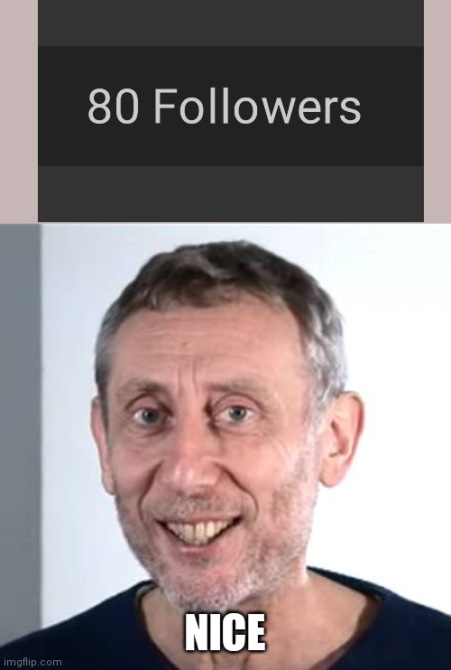 80 followers :D | NICE | image tagged in nice michael rosen | made w/ Imgflip meme maker