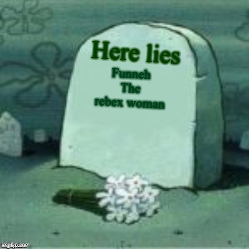 Here Lies X | Here lies; Funneh
The rebex woman | image tagged in here lies x | made w/ Imgflip meme maker