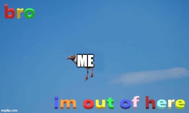 bro im out of here | ME | image tagged in bro im out of here | made w/ Imgflip meme maker