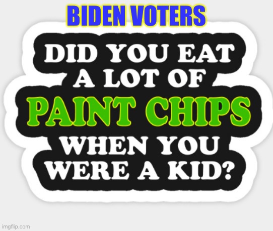 Did you eat a lot of paint chips as a kid? | BIDEN VOTERS | image tagged in did you eat a lot of paint chips as a kid | made w/ Imgflip meme maker
