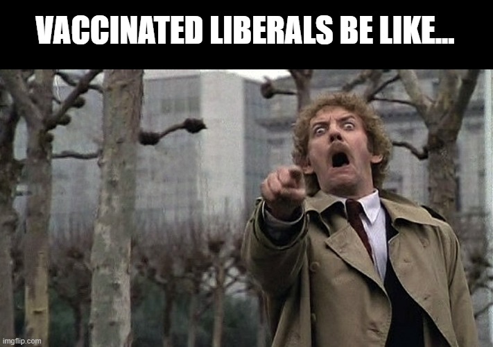 or Vaccinated Karens... | VACCINATED LIBERALS BE LIKE... | image tagged in bodysnatchers | made w/ Imgflip meme maker