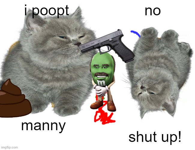 cats2 | i poopt; no; manny; shut up! | image tagged in cats | made w/ Imgflip meme maker