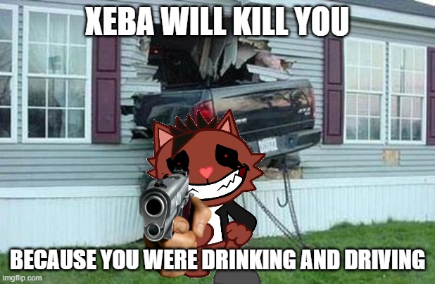 funny car crash | XEBA WILL KILL YOU; BECAUSE YOU WERE DRINKING AND DRIVING | image tagged in funny car crash | made w/ Imgflip meme maker