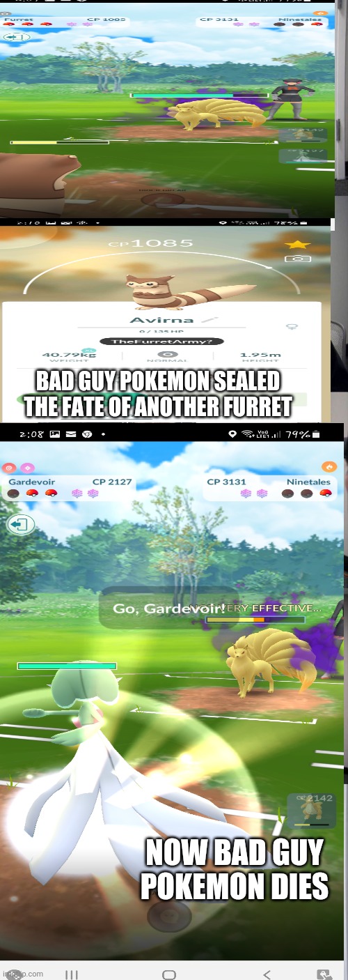 Not Again..... | BAD GUY POKEMON SEALED THE FATE OF ANOTHER FURRET; NOW BAD GUY POKEMON DIES | image tagged in furret,oof,pokemon go | made w/ Imgflip meme maker