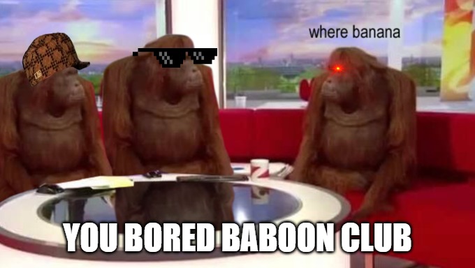 the club | YOU BORED BABOON CLUB | image tagged in where banana,baboons | made w/ Imgflip meme maker