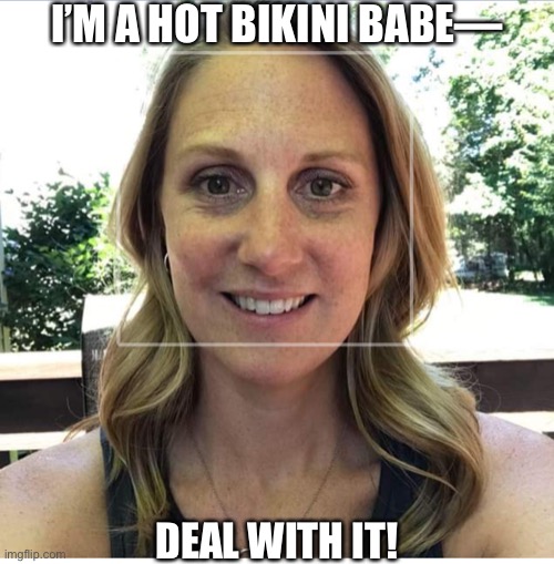 Have Bikini Ladies Everywhere | I’M A HOT BIKINI BABE—; DEAL WITH IT! | image tagged in have bikini ladies everywhere | made w/ Imgflip meme maker