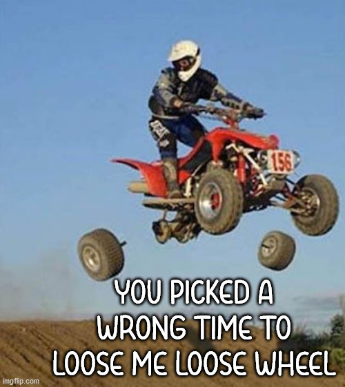 YOU PICKED A WRONG TIME TO LOOSE ME LOOSE WHEEL | image tagged in eye roll | made w/ Imgflip meme maker