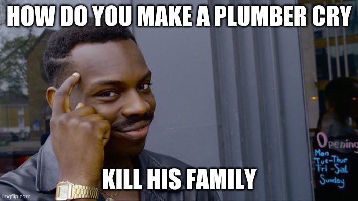 anti jokes are funny ash | HOW DO YOU MAKE A PLUMBER CRY; KILL HIS FAMILY | image tagged in memes,roll safe think about it | made w/ Imgflip meme maker