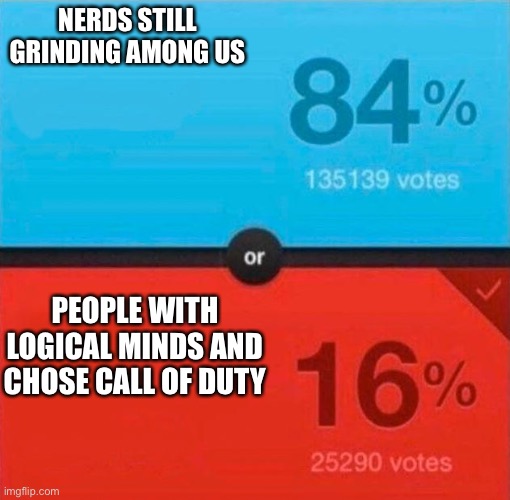 The Logic of Gamers | NERDS STILL GRINDING AMONG US; PEOPLE WITH LOGICAL MINDS AND CHOSE CALL OF DUTY | image tagged in would you rather | made w/ Imgflip meme maker