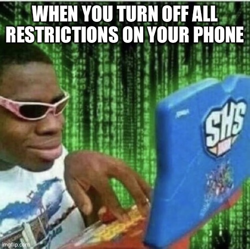 Ryan Beckford | WHEN YOU TURN OFF ALL RESTRICTIONS ON YOUR PHONE | image tagged in ryan beckford | made w/ Imgflip meme maker