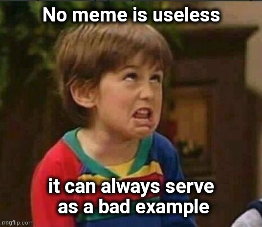 Sarcastic kid | No meme is useless it can always serve
 as a bad example | image tagged in sarcastic kid | made w/ Imgflip meme maker