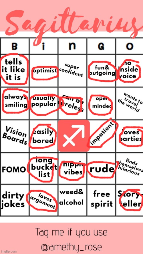 Sagittarius official bingo | image tagged in sagittarius official bingo | made w/ Imgflip meme maker