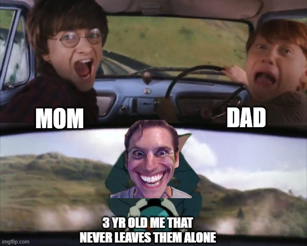 Tom chasing Harry and Ron Weasly |  DAD; MOM; 3 YR OLD ME THAT NEVER LEAVES THEM ALONE | image tagged in tom chasing harry and ron weasly | made w/ Imgflip meme maker