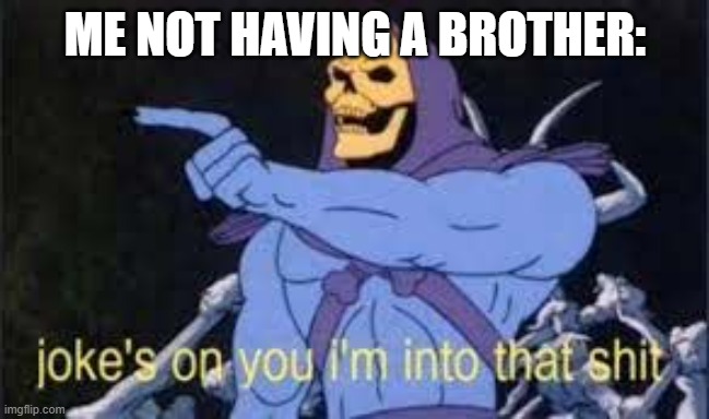 Jokes on you im into that shit | ME NOT HAVING A BROTHER: | image tagged in jokes on you im into that shit | made w/ Imgflip meme maker