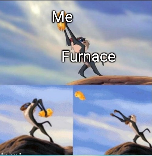 lion being yeeted | Me Furnace | image tagged in lion being yeeted | made w/ Imgflip meme maker