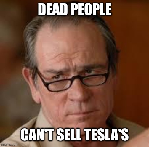 my face when someone asks a stupid question | DEAD PEOPLE CAN'T SELL TESLA'S | image tagged in my face when someone asks a stupid question | made w/ Imgflip meme maker