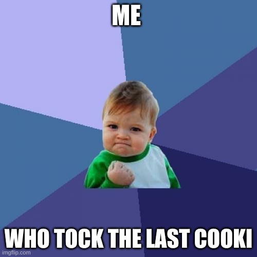eevee | ME; WHO TOCK THE LAST COOKI | image tagged in memes,success kid | made w/ Imgflip meme maker